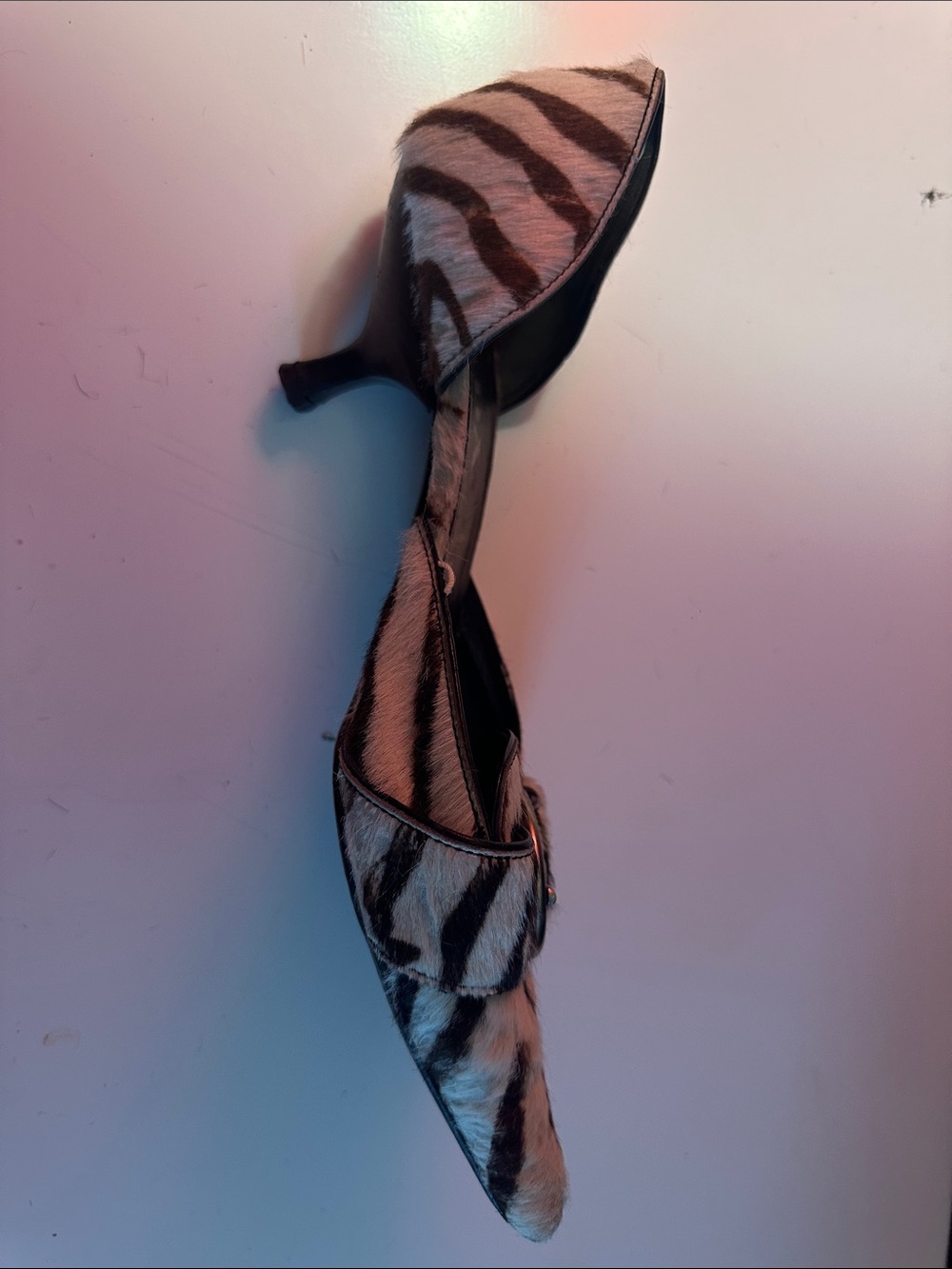 Prada Black & White Zebra-Print Pointed-Toe Buckle Pumps - Picture 5 of 5